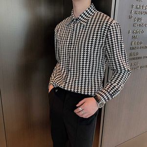 Spring Plaid Shirts Men Long Sleeve Casual Shirt Slim Fit Formal Dress Shirts Streetwear Social Party Blouse Chemise Homme 210527