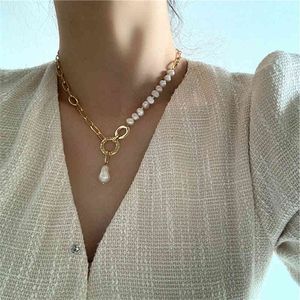 Peri'sBox Irregular Natural Freshwater Pendant for Women Chunky Chain Circles Baroque Pearl Necklaces Elegant