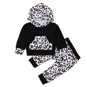 3M-3Y Sonbahar Bahar Leopar Baskı Toddler Bebek Çocuk Erkek Giysileri Set Hoodie Üst + Pantolon Kıyafetler Çocuk Kostümleri 210515