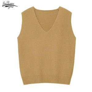 Autumn and Winter Korean Loose Wild Sweater Vest Chic V-neck Knitted Women's Sleeveless 11946 210521