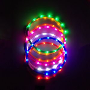 LED Glowing Dog Collar USB Carregamento Luminoso Pet Colares Colares Recarregáveis ​​Segurança Noite Piscando Colar W-01360