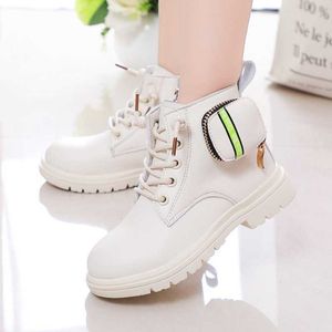 Girls And Boys Fashion Martin Boots Spring Autumn Children Mid-top Leather Boots Princess Leisure Shoes Side With Coin Purse 210713