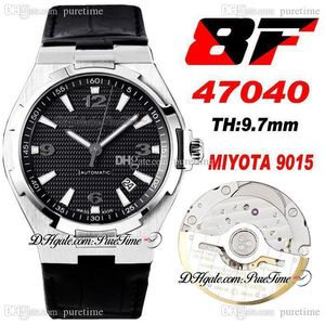 V8F Overseas 47040 Ultra-tunn Miyota 9015 Automatisk Mens Klocka 42mm Svart Textur Dial Vit Stickmarkörer Läderrem Super Edition Klockor Puretime B2