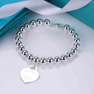 New TIF Heart Bracelet 925 Women's lettering English heart pendant Ball bracelet G1130