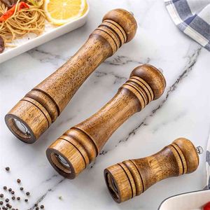 5 8 10 Inch Salt and Pepper Mill Solid Wood Spice Grain Grinder with Adjustable Ceramic Grinding core Kitchen Tools Mills 210611