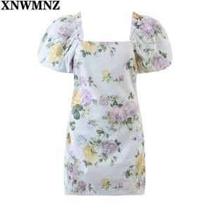 Abiti Donna Primavera Estate Colore floreale Stampato Bolla Manica corta Giocoso Dolce Temperamento carino Mini abito 210520