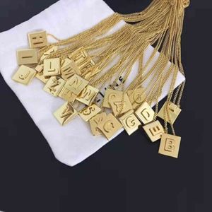 Brass Initial Letter Name Square Pendant Necklaces Women Necklace Brand Gold Chain 26 Alphabet Jewelry Designer