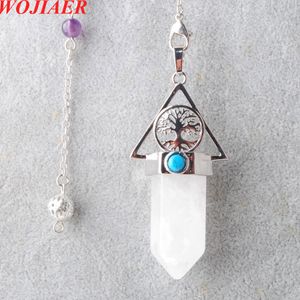 Wojiaer Árvore da vida Pendulum Pingente para adivinhação Dowsing Hexagonal Natural Stone 7 chakra pendulum radiestesia reiki bo943