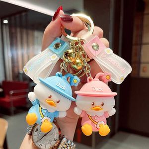 Pingente de desenhos animados Bonito pequeno pato de couro de couro de plástico macio boneca macia chaveiro keychain acessórios jóias festivais presente G1019