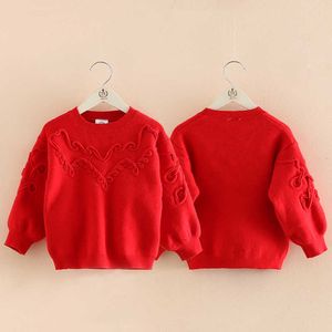 Autunno Inverno 2 3 4 6 8 10 12 Anni Bambini Natale Abbigliamento per bambini O-Collo Manica lunga Maglia rossa Maglione per bambina 210529