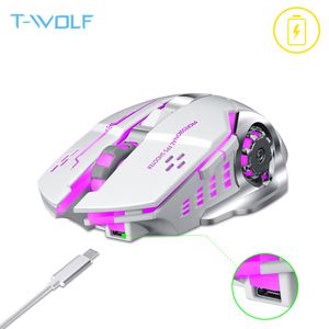 T-WOLF Q13 Mouse senza fili ricaricabile Mouse da gioco ergonomico silenzioso 6 tasti Retroilluminazione RGB 2400 DPI Computer portatile Pro Gamer