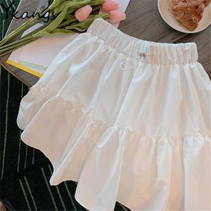 White Black Chiffon Summer Drawstring Shorts Skirt Women Fashion Korean Elastic High Waist Tutu Pleated Mini Skirt Female 210619