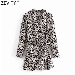 Women Vintage Animal Texture Print Bow Knotted Pantskirts Dress Femme Chic Casual Slim Vestido Retro Clothing DS4914 210416