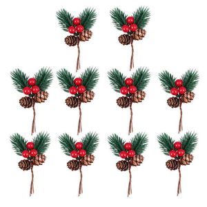 10 pcs creative pine picks novidade simulação natal berry pine cone decor y1130