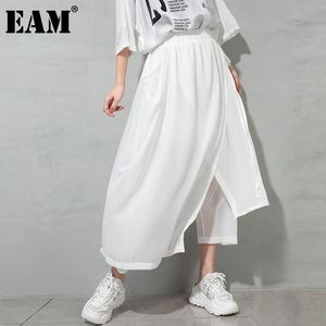 [Eam] cintura alta malha branca spled calças irregulares casuais soltas cabanas fashion fashion mola verão 1d8124 210512