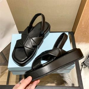 Sandálias femininas Moda Sexy Cross Belt Thick Sole para Conforto Casual Shoess Flat Anti-Slip Sapatos Preto Branco 35-40