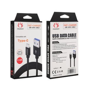 2022 3.1A OLESIT Szybka ładowarka Micro USB Kable Dane Type-C Cable 2m 6.6ft 3m 10 stóp dla Samsung Huawei Baseus z Detal Box