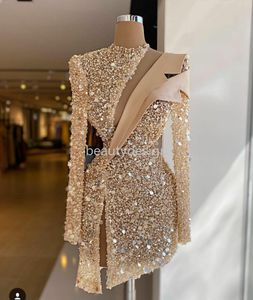 Wholesale long sleeve cocktail dresses for women for sale - Group buy Luxury Sequined Cocktail Dresses Long Sleeves Side Slit Prom Dress Women Party Robes De Beading Vestidos DD