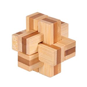 IQ Brain Teaser Kong Ming Lock 3D Wooden Interlocking Burr Puzzles Game Toy Bamboo Small Size 4.5cm For Adults Kids