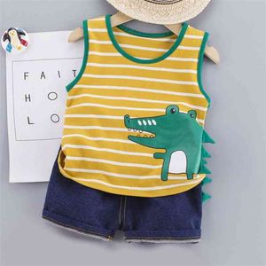Cute Toddler Boy Summer Set Cartoon Print Short Sleeve Shirt Pants for Kid Baby s Clothes 210429