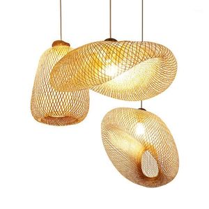 Pendant Lamps Japanese Bamboo LED E27 Wicker Rattan Wave Shade Light Lamp Suspension Home Indoor Dining Table Room Lighting Cafe