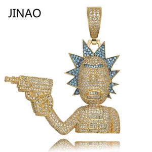 JINAO Hip Hop Jewelry Necklace New Arrival Gun Man Pendant Cubic Zircon Copper Necklace Iced Out Chain Men Gift X0707