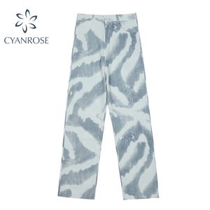 Retro Lose Hohe Taille Dünne Frauen Hosen Frühling Herbst Femme Harajuku Tie Dye Drucken Hose Mädchen Breite Bein Gerade Hosen 210515