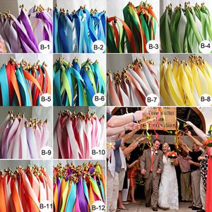 50pcs Colorful Stain Ribbon Wedding Stick Mixed Color Wedding Wands With Gold Bells for Wedding Decoration