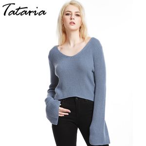 Tataria grå grödor tröja kvinnor långärmad tröja v-hals tunna stickade toppar damer pullovers sexig jumper kvinnlig pull femme 210514