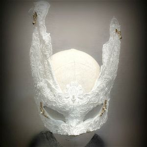 H3433 Venetian Carnival Stage Mask Masquerade Horn Vit Masker Kvinnor Halloween Jul Mode Anonymous Tillbehör