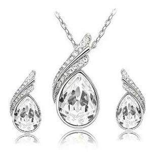 Crystal Water Drop Necklace Earrings Jewelry Set Lady Silver Plated Jewelry Gift Dark Blue Pendant Beautiful Purple Earrings Z2
