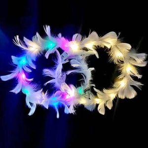 LED penas hairband flor flor luz eterna festão iluminar o cabelo natal incandescência grinalda festa flores decoração de fita