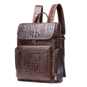 Herren-Rucksack aus echtem Leder für Herren, 14-Zoll-Laptoptasche, Vintage-Reisegeschäft, Krokodilmuster, Designer-Tasche