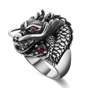 Kluster ringar mens retro punk dominerande kinesisk drake metall ring cool rock party lokomotiv smycken