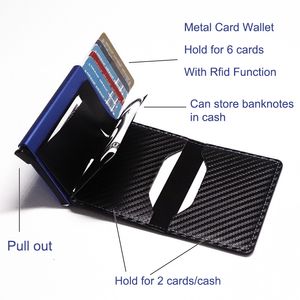 男性スリムファッションメタルビンテージミニカーボンファイバーレザーカードホルダーケース財布