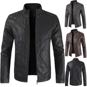 Mäns Slim Imitation Leather Jacket Varm Coat Motorcykel Suit Mäns Stand Collar Coat 211009