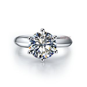 Pure White 14K AU585 Six Prongs Genuine 2Ct D Color Moissanite Solitaire Luxury Woman Gold Ring