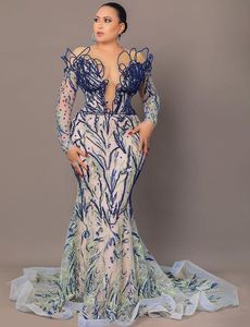 Plus 2022 Size Arabic Aso Ebi Luxurious Mermaid Sexy Prom Dresses Sheer Neck Beaded Evening Formal Party Second Reception Gowns Dress Zj550