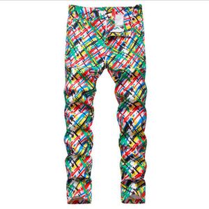 Męska wiosenna moda 3D Graffiti Drukowane dżinsy Mężczyźni Hip Hop Streetwear Bawełniane dżinsowe spodnie Slim Fit Męskie Długie spodnie x0621