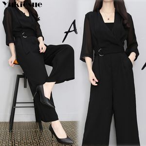 Kvinnors kostym Jumpsuit bodysuit kvinnlig kropp för kvinnor sommar chiffong svart rompers kvinna sexiga eleganta jumpsuits kvinnans 210519