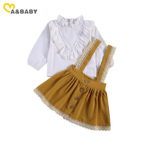 1-6Y Autumn Spring Toddler Kid Girl Clothes Set Ruffles Long Sleeve Blouse Lace Tutu Skirts Princess Child Costumes 210515