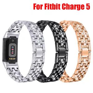 Fashion Diamond Stainless Steel Watchband strap For Fitbit Charge 5 Bracelet Smart Watch Replacement Band Wrist Straps Durable Strap