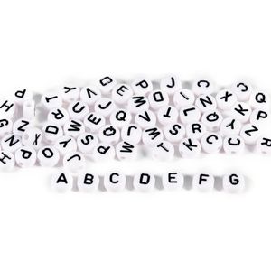 500pcs/lote dia.7mm Spacer charme contas preto letra de acrílico branco Brilho alfabeto A-Z de 1,4 mm para colar de pulseira DIY