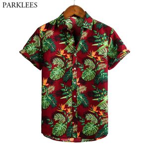 Retro blommig tryckta mens hawaiian tröja tappning sommar tröjor för män avslappnad knapp strand semester kortärmad kort man 210524