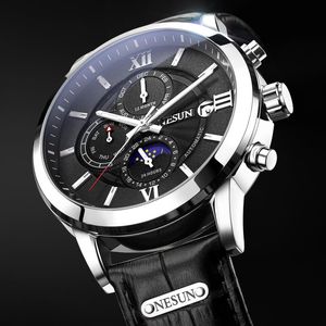 Wristwatches NESUN Men's Watch Top Moon Phase Business Automatic Mechanical Leather Strap Waterproof Watches