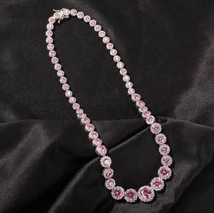 Women's Gemstone Round Ruby Tennis Chain 14k Gold Plated Jewelry Micro Pave Cubic Zirconia Necklace Valentine's day Gift