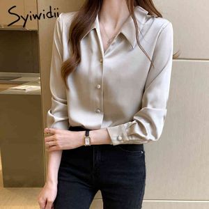 Syiwidii ​​mulheres cetim blusas camisa de seda plus tamanho botão de roupa para cima vintage manga comprida moda coreana acetato escritório senhora 210417