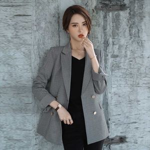 Autumn and winter ladies jacket high quality Casual temperament double-breasted striped blazer Female office women's suit 210527