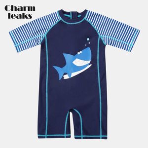 Charmleaks One-piece Baby Boy's Swimwear Fish Printed Rashguard Swimsuit Child Short Sleeve Rash Guard Upf 50+ Cute Beach Wear