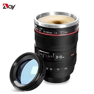 Tazza termica Birra Tazza da caffè in acciaio Thermos Bottiglia di raffreddamento Bicchieri Obiettivo della fotocamera con coperchio Viaggio Boccette per vuoto da esterno Bicchieri 210409